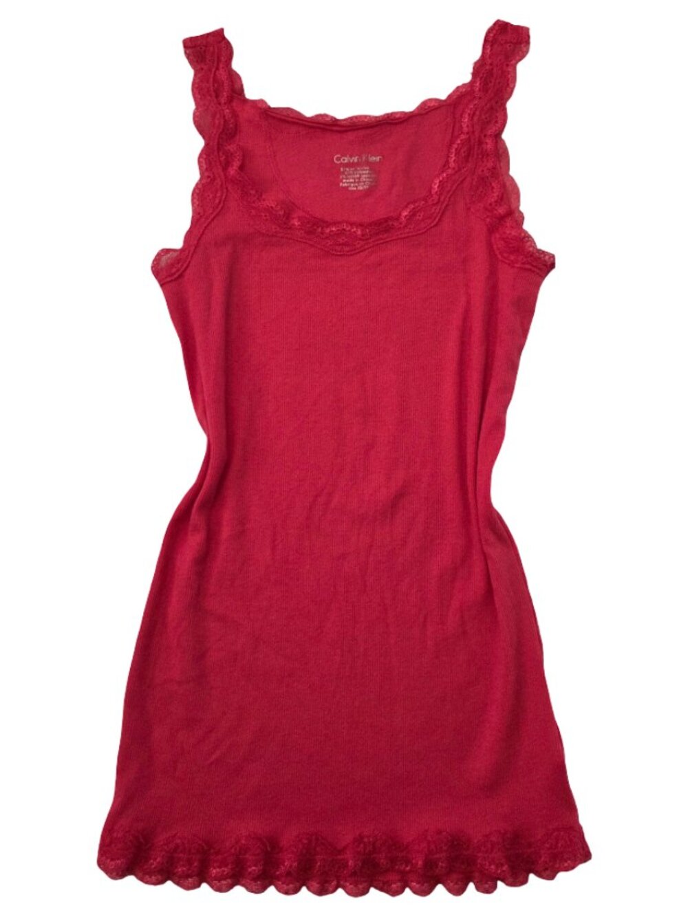 Calvin Klein Camisole Womens XS Pink Red Lace Trim Ribbed Tank Top Coquette Y2K